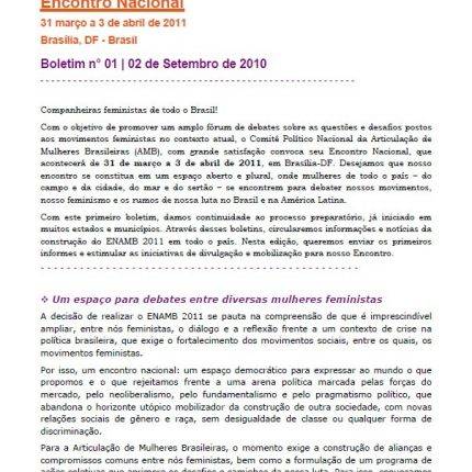 II Encontro Nacional da Articulação de Mulheres Brasileiras (Enamb) – Boletim n° 01