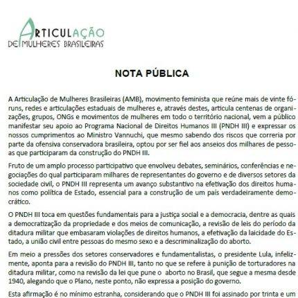 AMB Nota Pública PNDH III (2010)