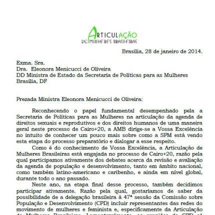 Carta à Ministra Eleonora Menicucci – Cairo+20 (2014)