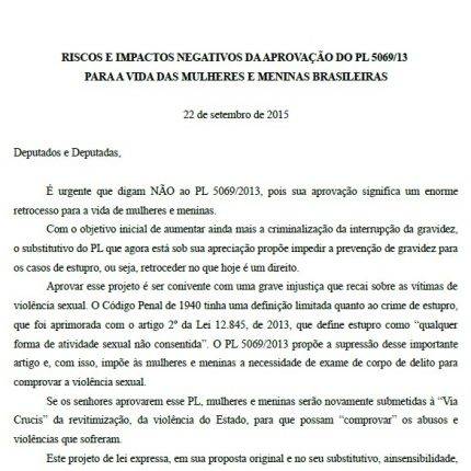 Riscos e impactos negativos da aprovação do PL 5069-13 para a vida das mulheres e meninas brasileiras (2015)