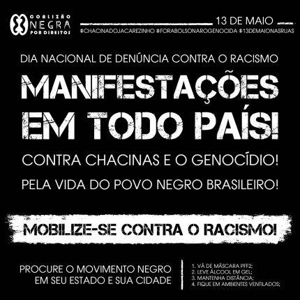 Coalizão Negra Por Direitos convoca 13 de maio de lutas contra o racismo no Brasil